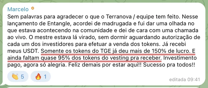 Mensagem de Marcelo na comunidade fechada, 13/03/2024