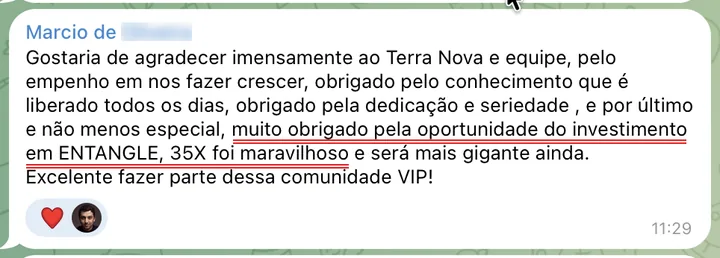 Mensagem de Marcio na comunidade fechada, 13/03/2024
